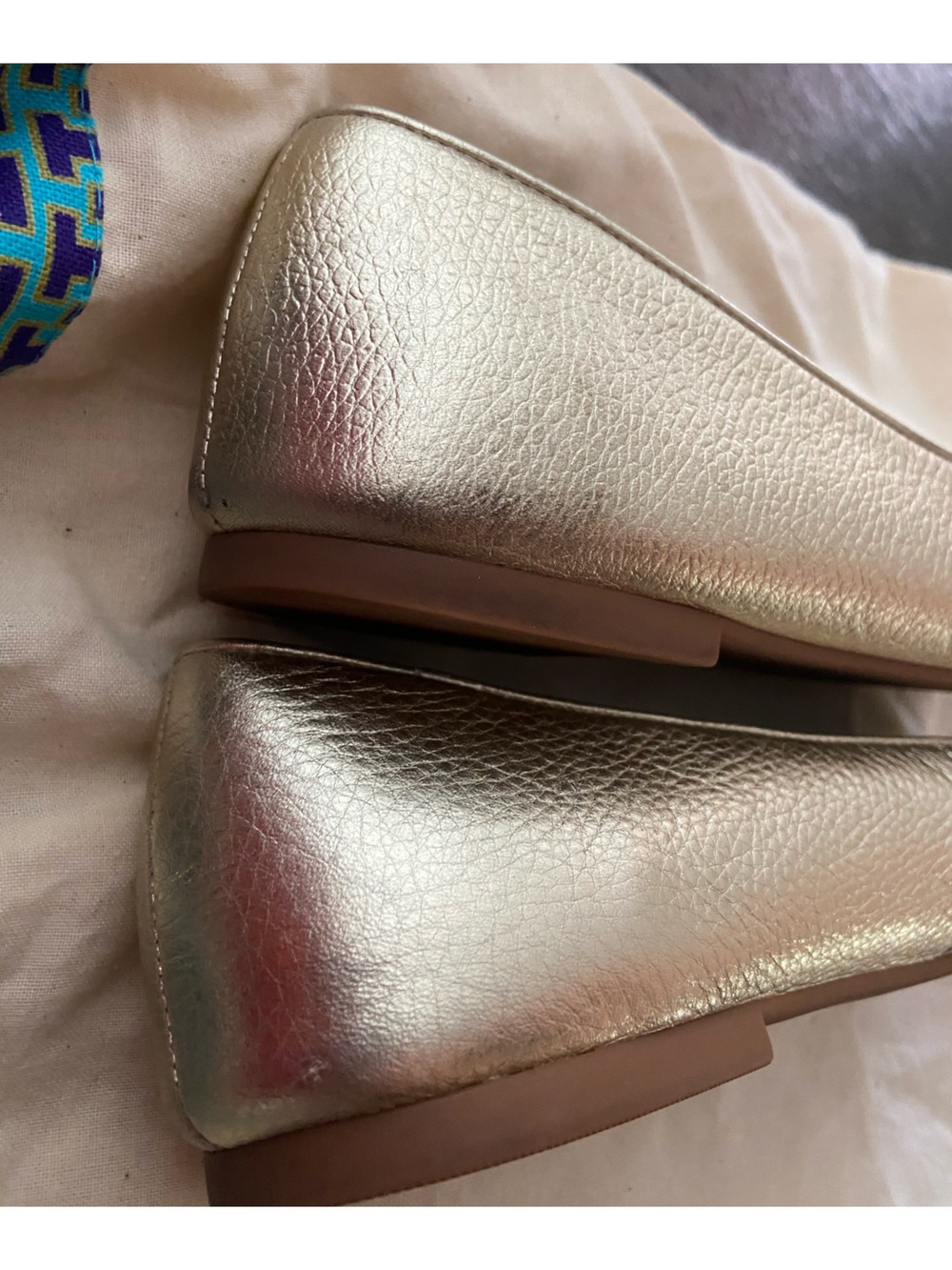 Tory Burch Metallic Gold Logo Ballet Flats - Picture 11 of 12